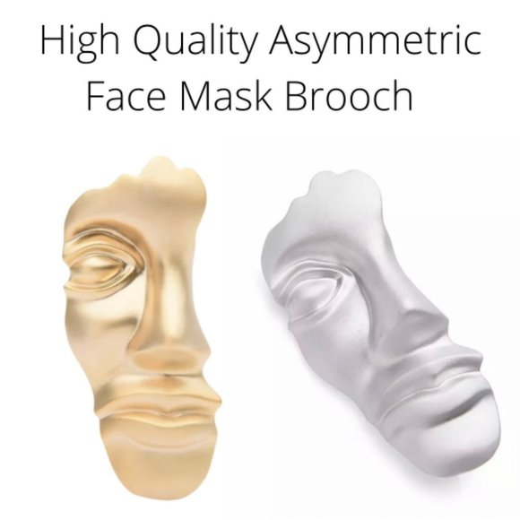 Jewelry - ASYMMETRIC FACE MASK Style- Gold Jewelry Accessories- Women Elegant Bold Brooch